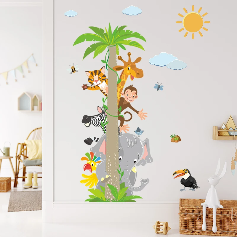 Monkey Elephant Stickers Jungle Animals Wallpaper For Bedroom Self Adhesive Living Room Decal TV Background Decorative Murals
