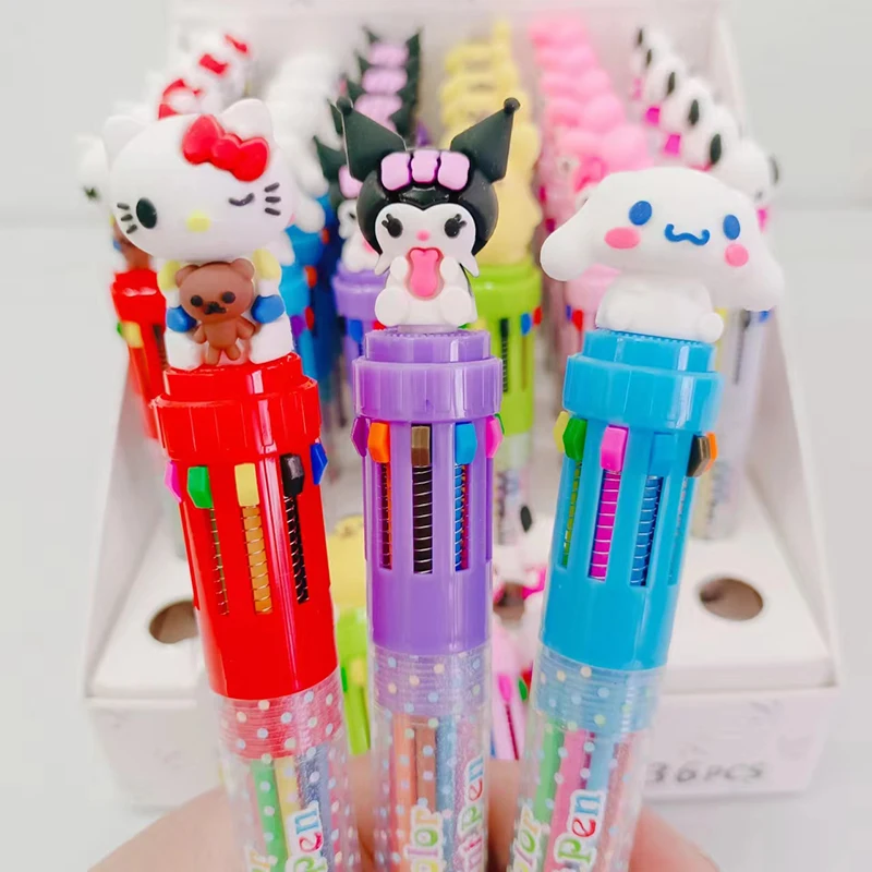 Cute cartoon 3 beautiful Euro 10 color ball pen primary and secondary school students cute animation multi-color animation in th