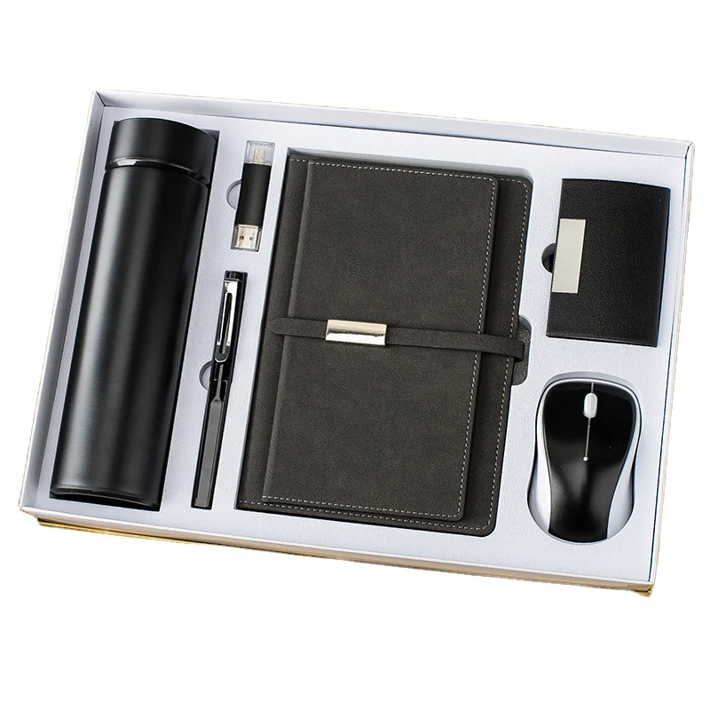 Corporate 6 in 1 Pen USB Mouse Card Holder Notebook Flask Office Men Gift Sets Luxury