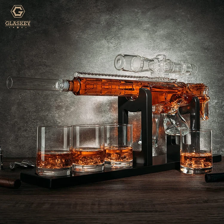Handmade Sniper Gun Liquor Decanter Ar15 Whiskey Decanter Set With Silencer Stopper 640Ml Wine Decanter&310Ml Bullet Glasses