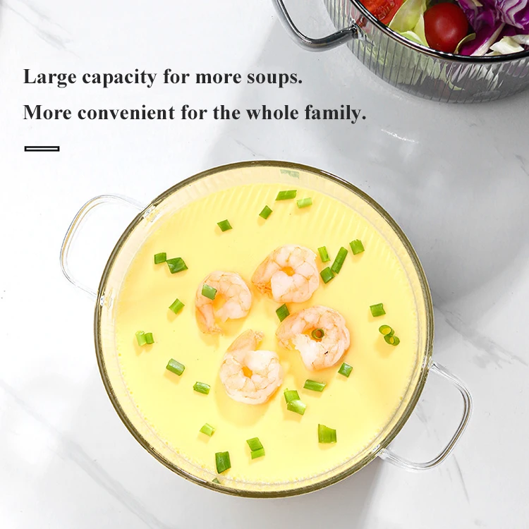 Household Kitchenware Clear Heat Resistant High Borosilicate Glass Cooking Pot With Bear Decoration