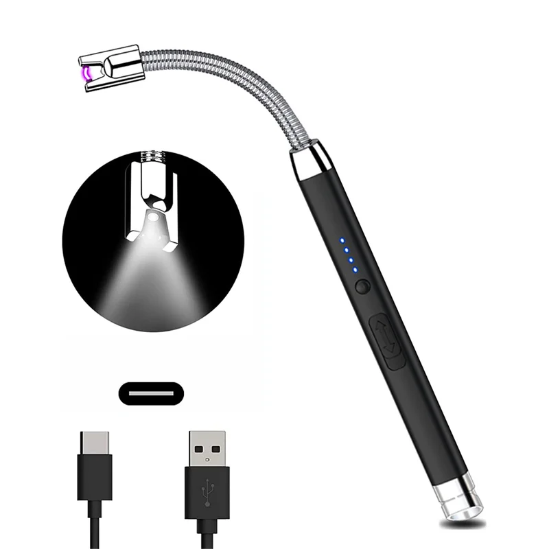 Well Designed Windproof Long Stick Flexible Neck USB ARC Stove Lighter Kitchen Candle with Flashlight