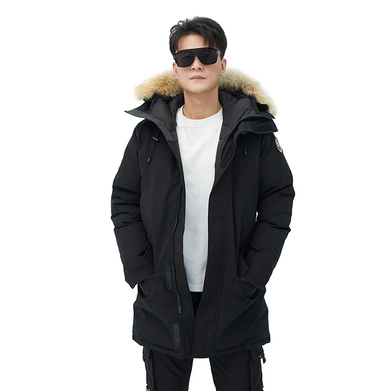 New Custom Canada High Quality Logo Warm goose Winter Coat outdoor padding Parka with Fur collar hat
