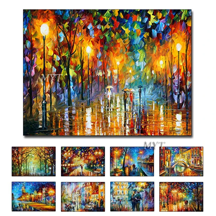 Картина ручной работы, холст большого размера, картина маслом ночной уличной сцены, Картина на холсте, настенное искусство