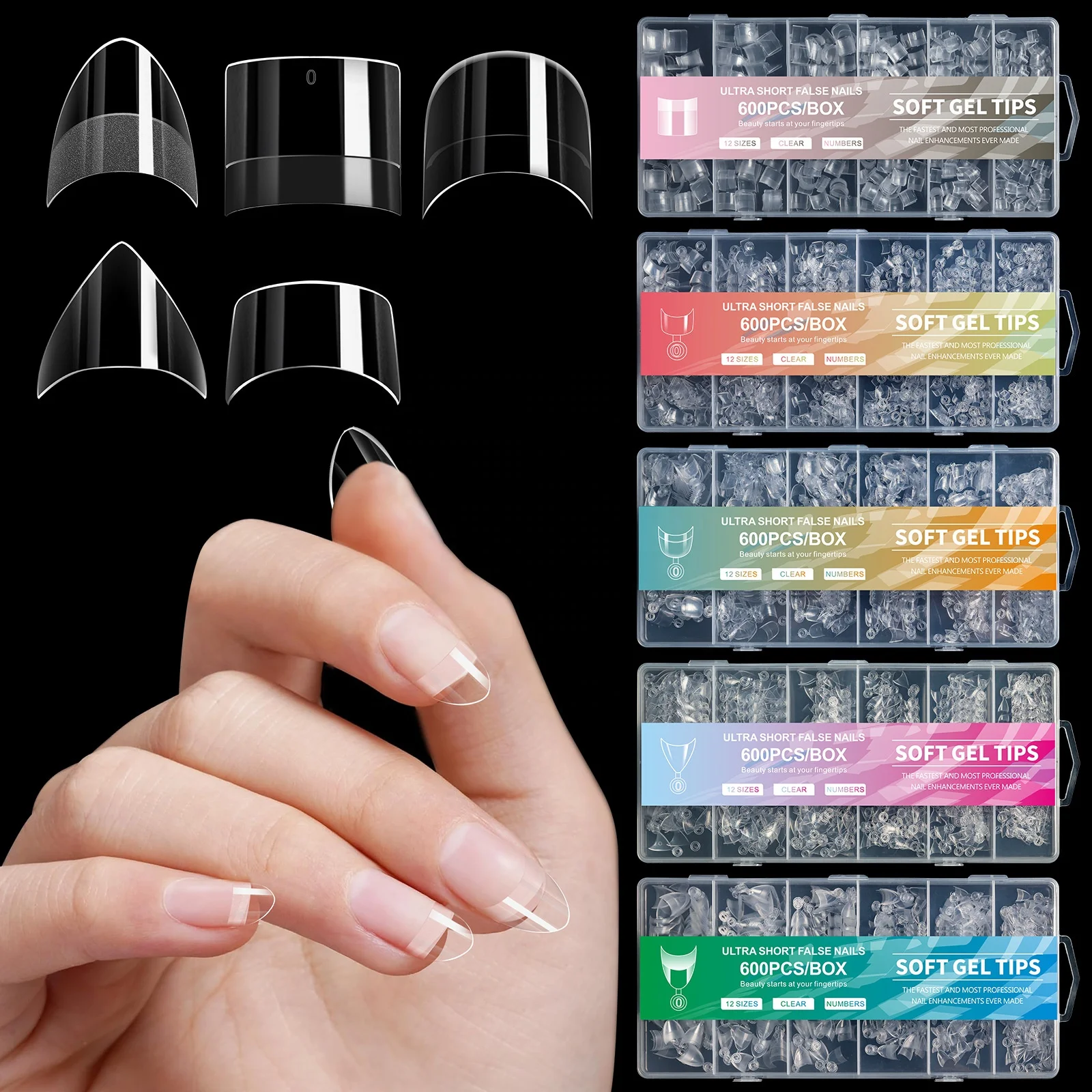 Newest 600pcs/box Ultra-short scratch free non-trace matte nail tips extension