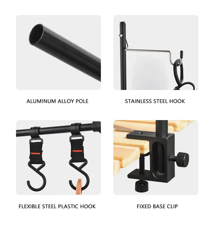 Outdoor Camping Aluminium Alloy Folding Tableware Hanging Rack Portable DIY Adjustable Multifunctional Desktop Lamp Holder