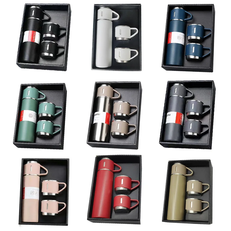 gift box set 500ml vacuum stainless steel thermos cup high-grade spray plastic stainless steel cup support customization logo