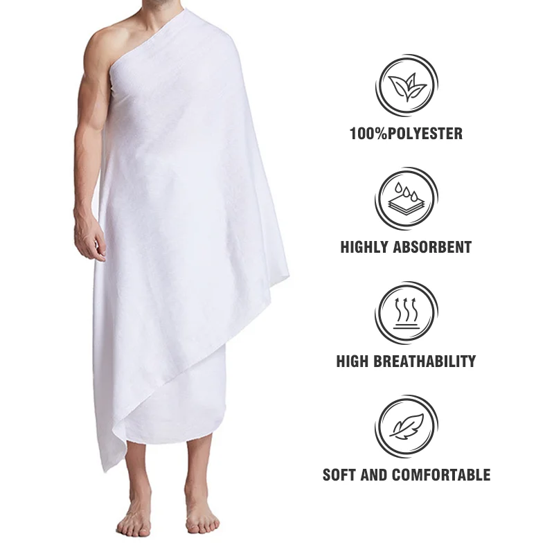 Custom Muslim hajj ihram towel clothes ihram towels for hajj and umrah White 100% polyester microfiber
