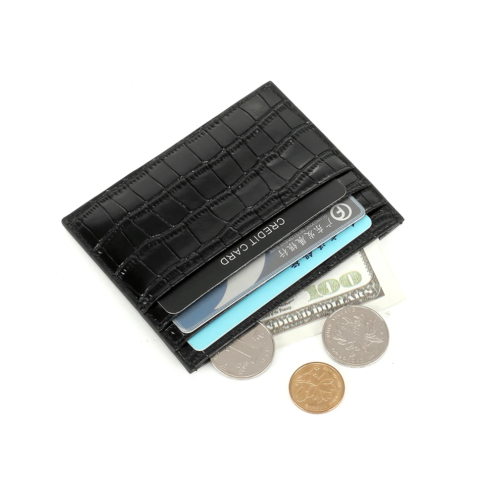 Personalized Logo Real Crocodile Leather RFID Blocking Slim Business Credit Card Holder for Gift