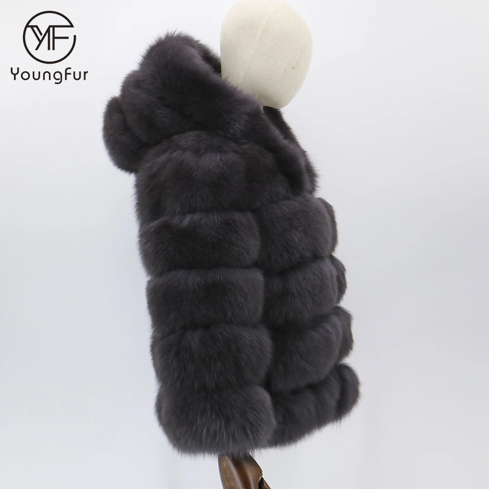 Winter Warm Soft Thick Fox Fur Coat Ladies Long Sleeve Natural Fur Jacket Hooded Fur Coat Women