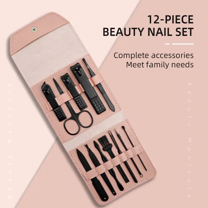 12pcs Manicure Set Pedicure Nail Clippers Set Travel Hygiene Kit Grooming Tool Set