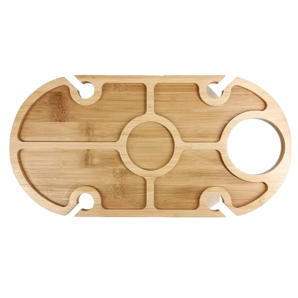 Removeable and Folding Wine And Snack Wine Holder Picnic Table Camping Table with Bottle and Glass Holder