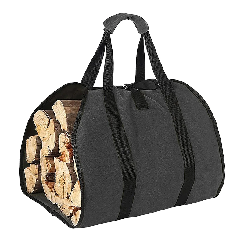 Large Canvas Log Tote Bag Indoor Fireplace Wood Frame Wood Stake Frame for Outdoor Tubular Birch Bracket