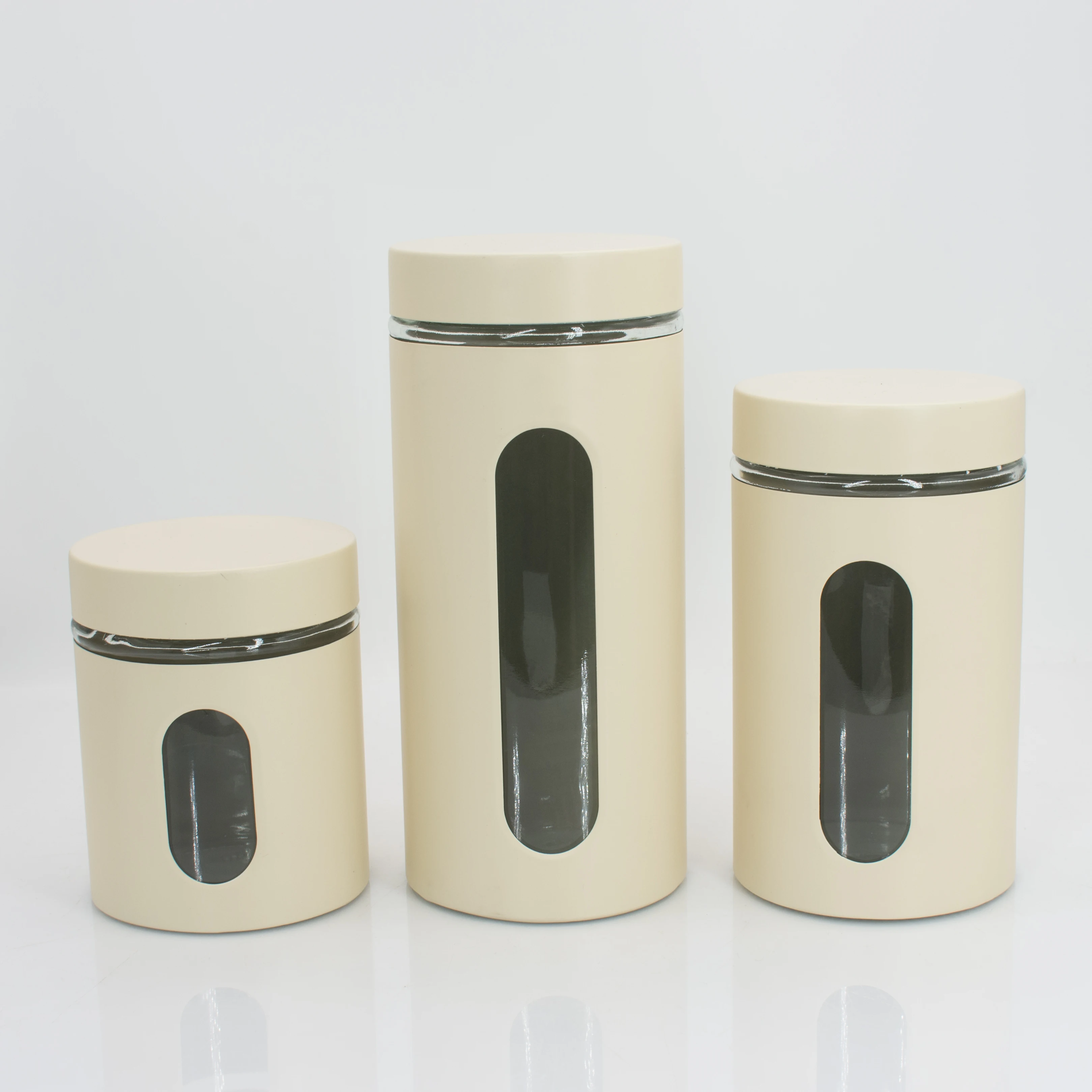 Tea Sugar Coffee Storage Container Sets Stainless Steel Coated Glass Canister Jars Set