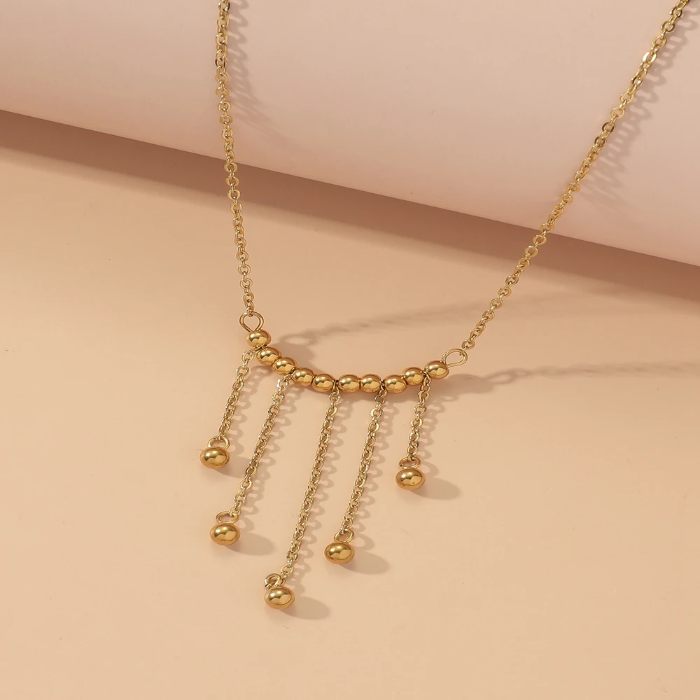 New Arrival Jewelry 18K PVD Gold Plated Bead Tassel Necklace Fashion Punk Stainless Steel Chain Choker Necklace For Women