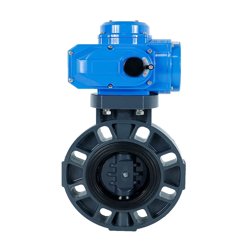 12v 24v 100mm electric automatic motorised control UPVC Plastic PN10 Epdm Ptfe Seal butterfly valve supplier for water
