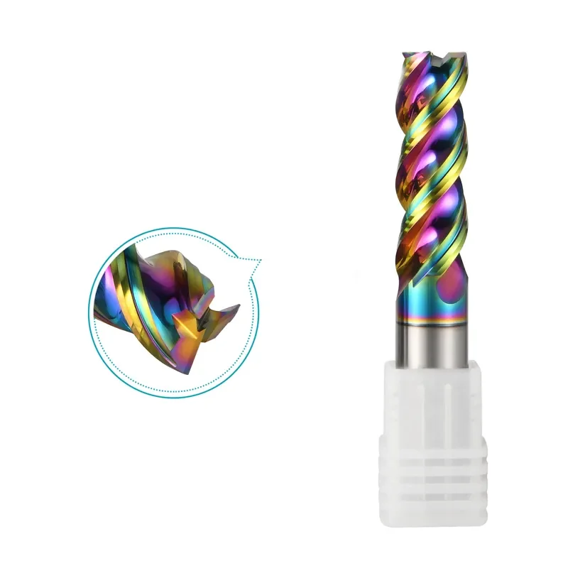 MTS HRC58 Colorful aluminum milling cutter 1-20mm 3 flutes DLC U-groove high gloss high efficiency aluminum milling cutter