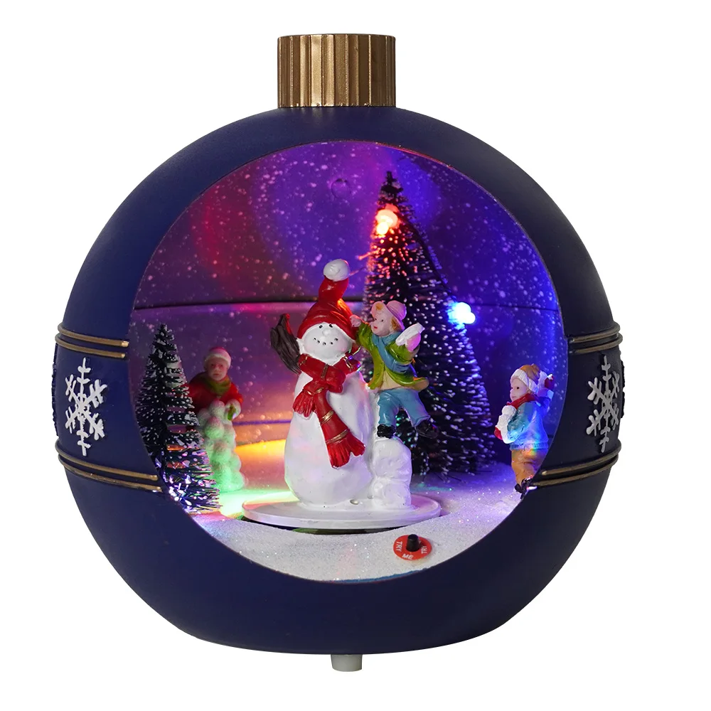 Wholesale wind up musical Xmas Moving Snowman scene noel decor Plastic Christmas Ball ornaments