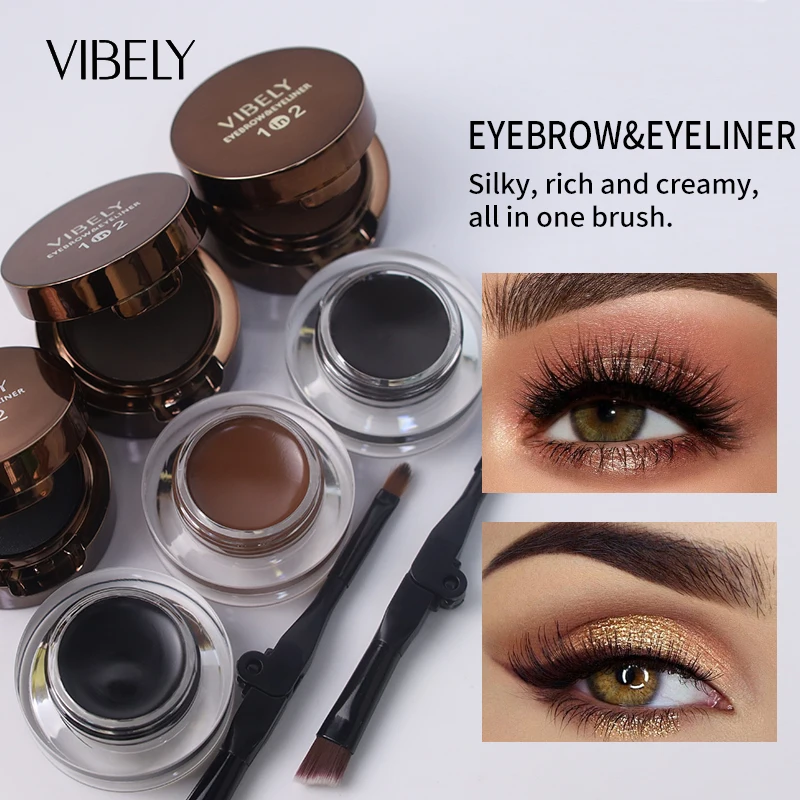 High Pigment Vegan 2 in 1 Eyebrow Powder Eyeliner Lasting Tinted 3D Eye Brow Enhancers Eyeliner Gel With Brush