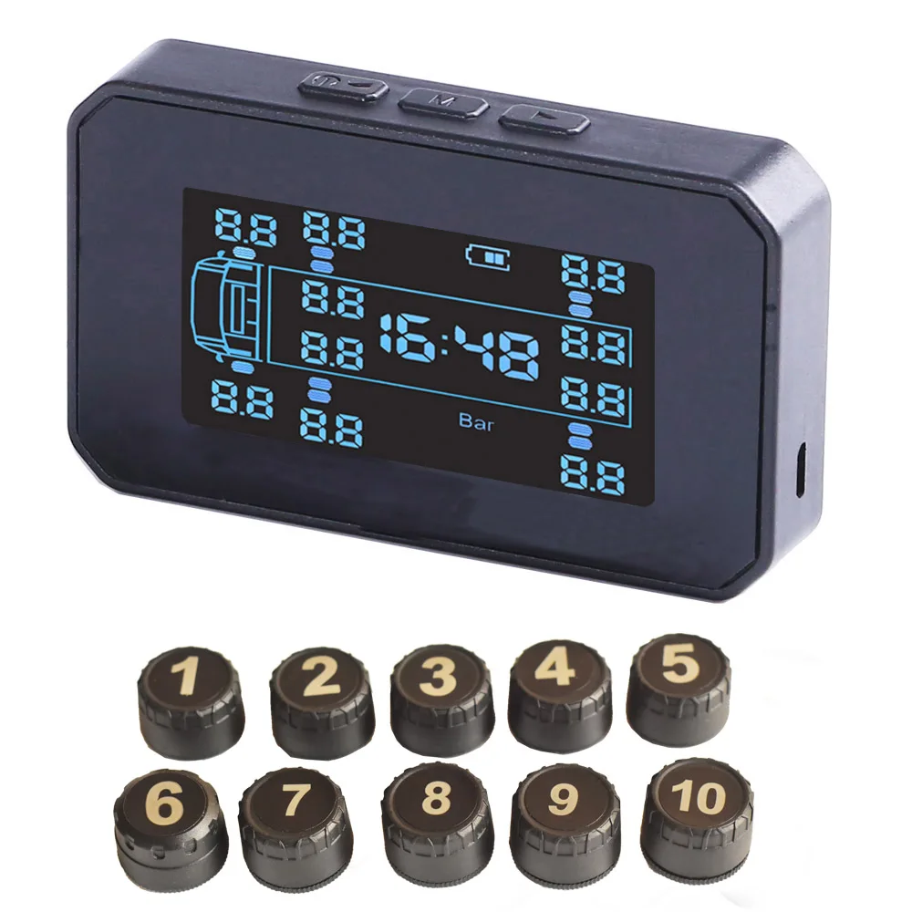 Factory high quality Outlet 10 Wheels Truck Trailer Bus Solar Wireless digital Tire Pressure Sensor system gauge Monitor tpms