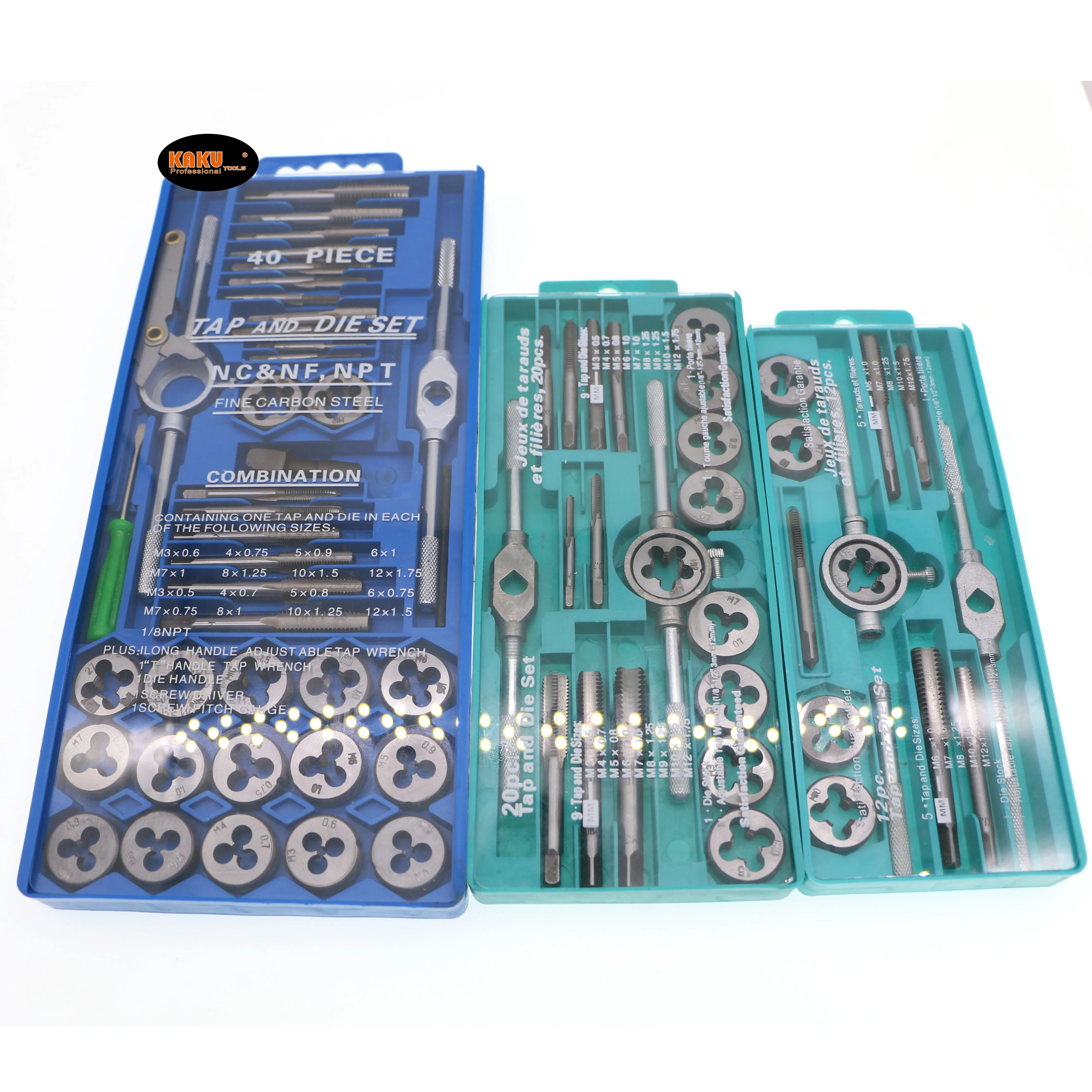 KAKU Wholesale 12/20/40pcs/Set Machine Hand Screw Taps Alloy Steel Thread Tap And Die Set