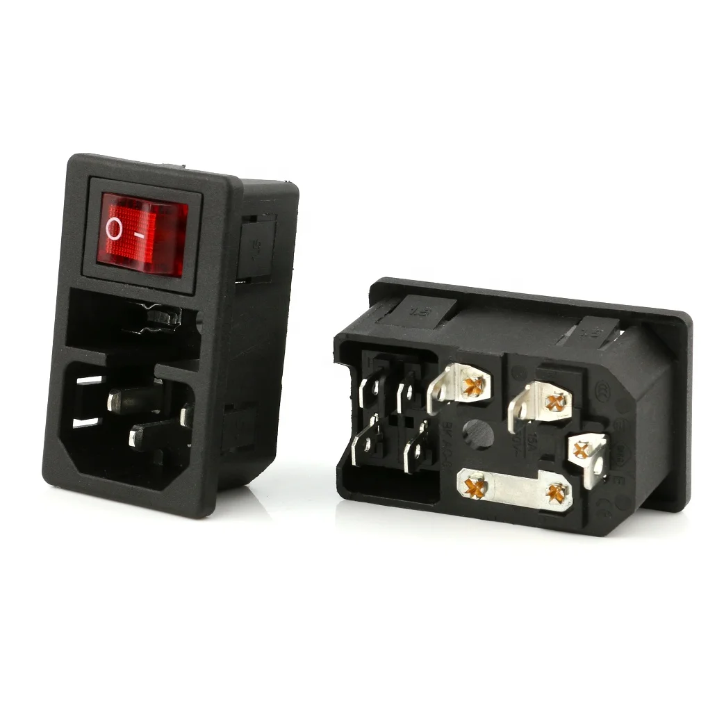 AC-019 C14 Ac Inlet Power Plug Socket 7 pins Led Rocker Switch AC Power Socket Pcb