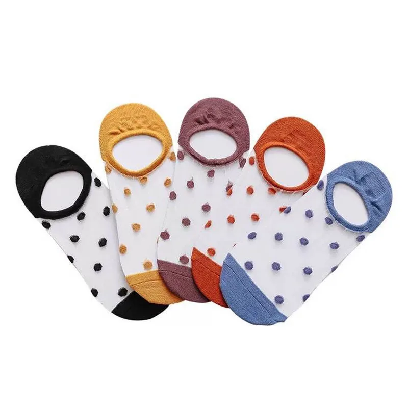 
2021 Summer ultra-thin retro polka dot silicone non-slip transparent invisible crystal secret silk socks women 