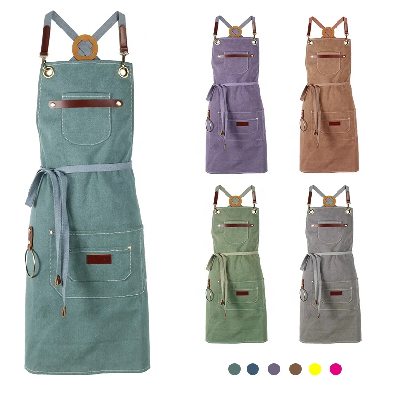CHANGRONG Custom waterproof canvas bar work apron with  leather straps