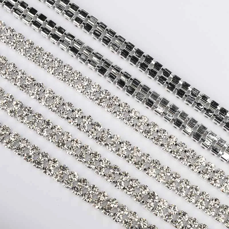 Factory Wholesale SS6 SS8 SS12 SS16 Sew On Copper Claw Rhinestone Cup Chain Crystal Strass Chains For Garment accessories