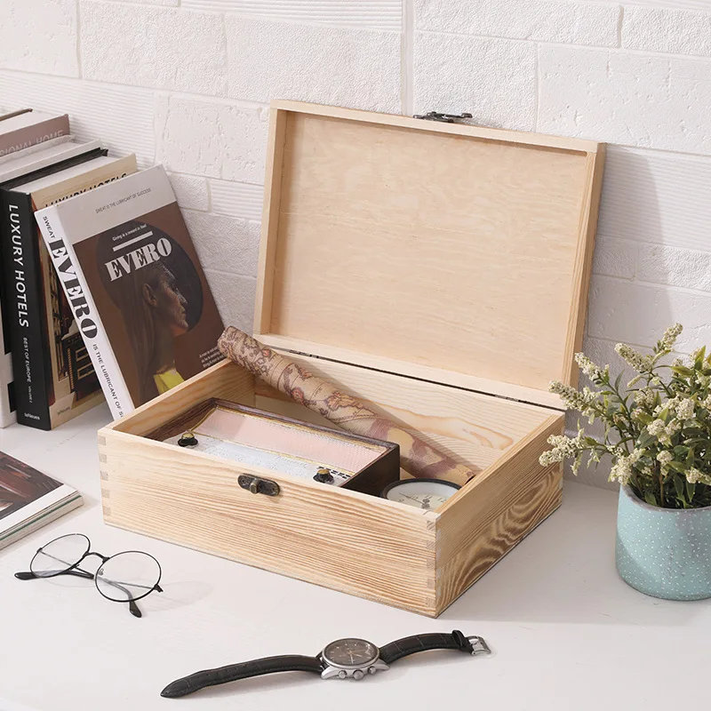 factory Antique wooden box household tabletop storage wooden box wooden lock sundry storage box