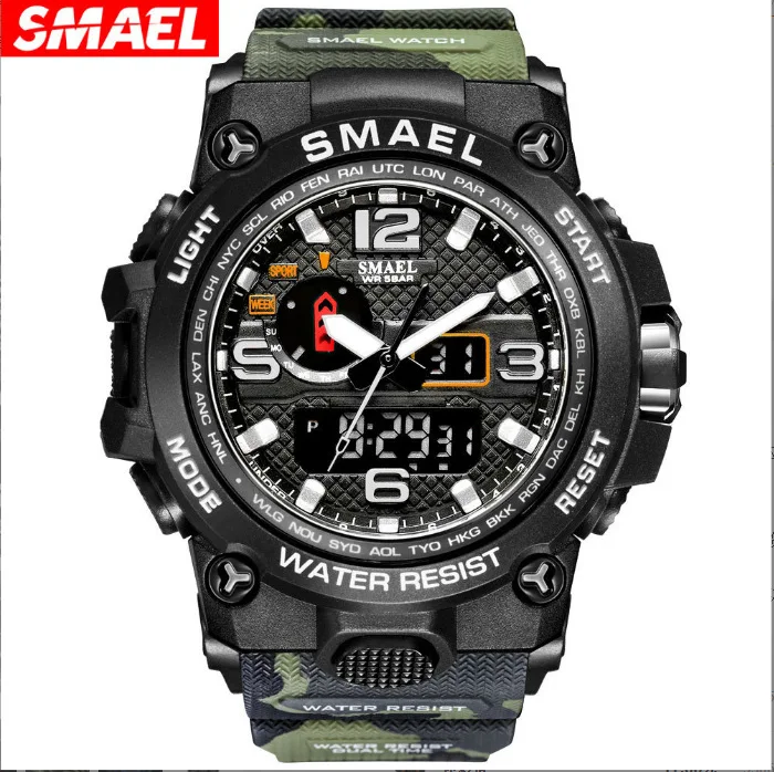 SMAEL 1545 1545D New Sport Watch Mens 50M Waterproof Clock 1545D Dual Display Wristwatch Quartz digital Watches For Men