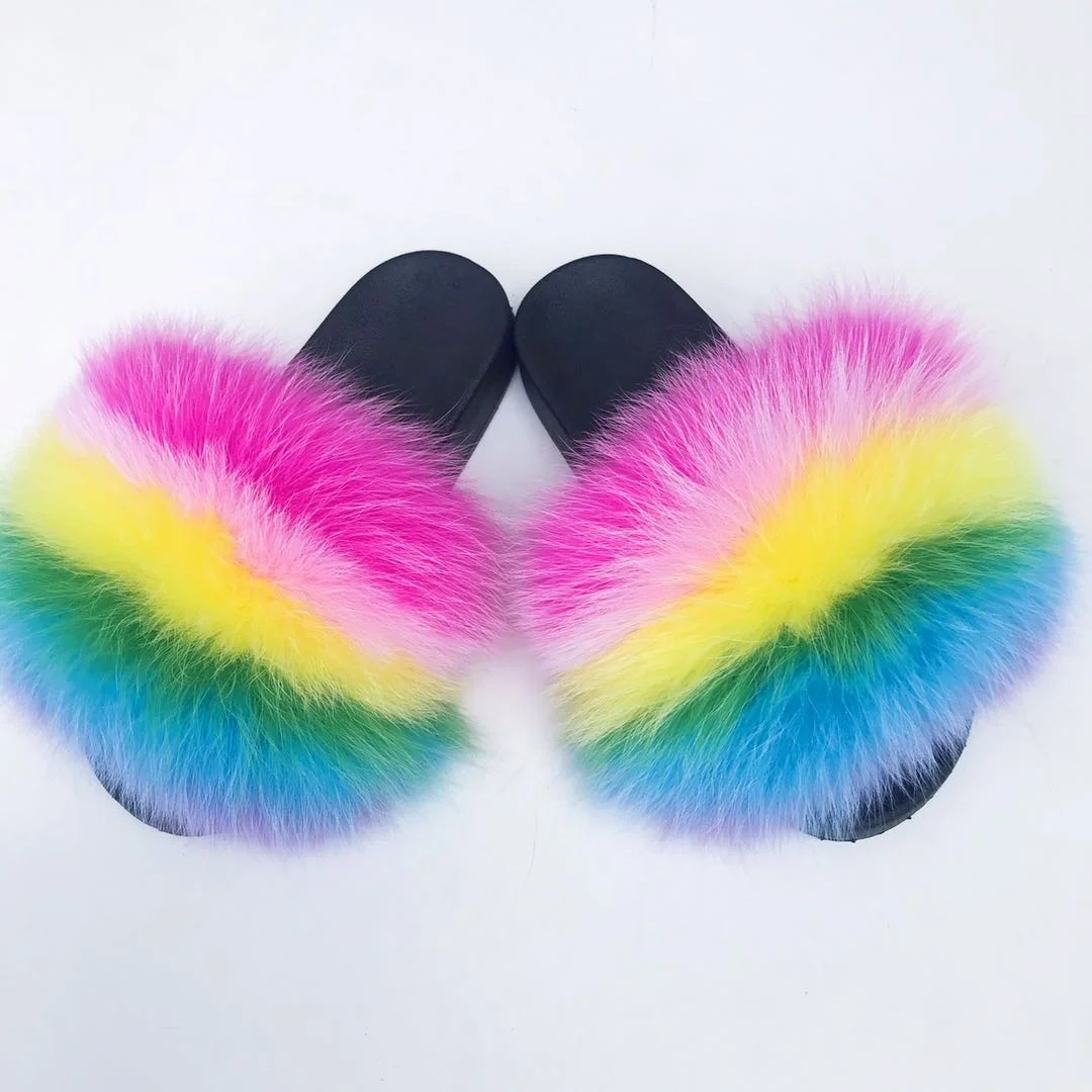 
Fur slipper for toddlers fox fur slippers real slippers women soft real fox fur slides 