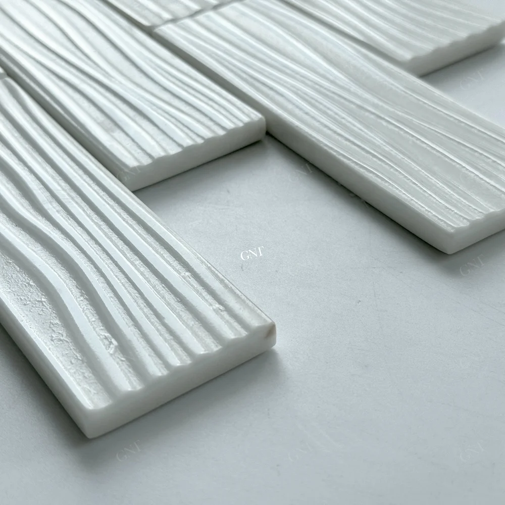Foshan Bathroom Marble Look Strip Recycled Glass Powder Mosaic Tile for Home Decoration