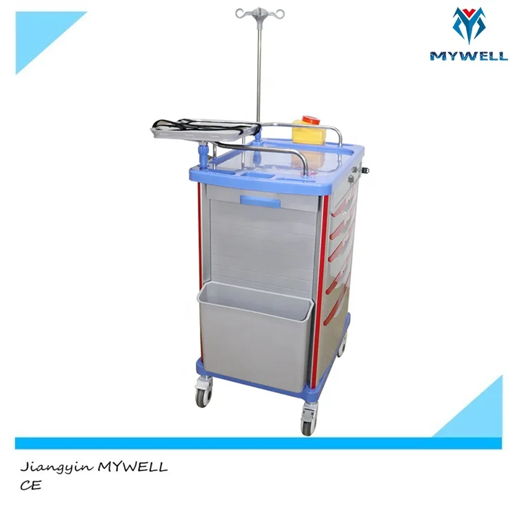 Medical Hospital Stainless Steel ABS Emergency Medical Trolley Cart