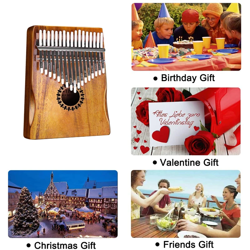 Natural  Wood And Ore Metal Tines Finger Piano Portable Musical Instrument Gifts  17 Key Thumb Piano