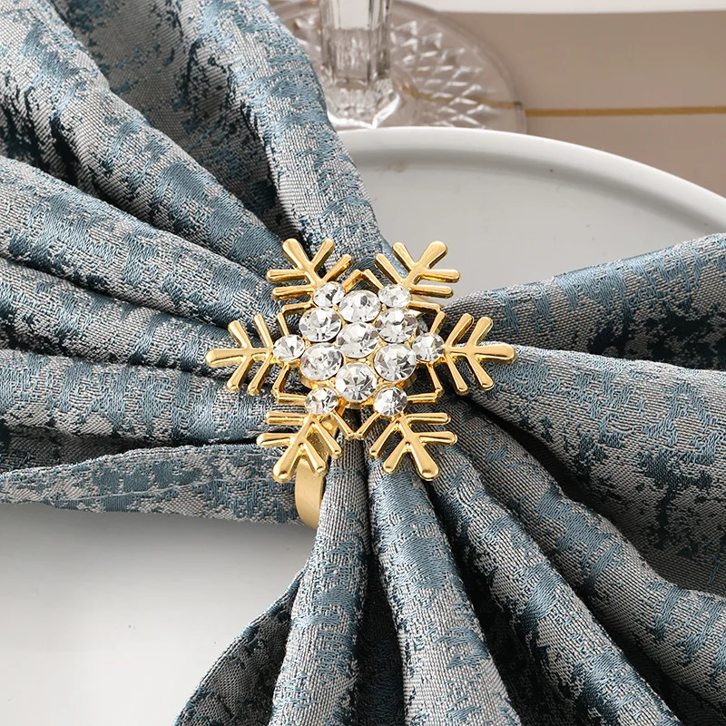 Snowflake Napkin Rings Zinc Alloy Snow Christmas Festival Holiday Gold Napkin Rings