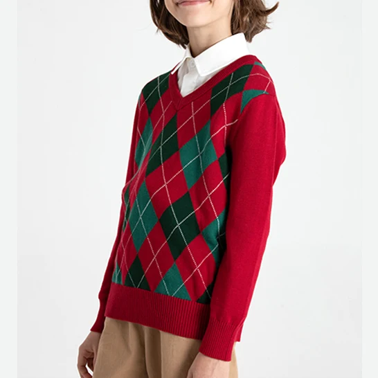 Primary school uniform for kid Children wool cotton long sleeveless sweaters unisex school sweater