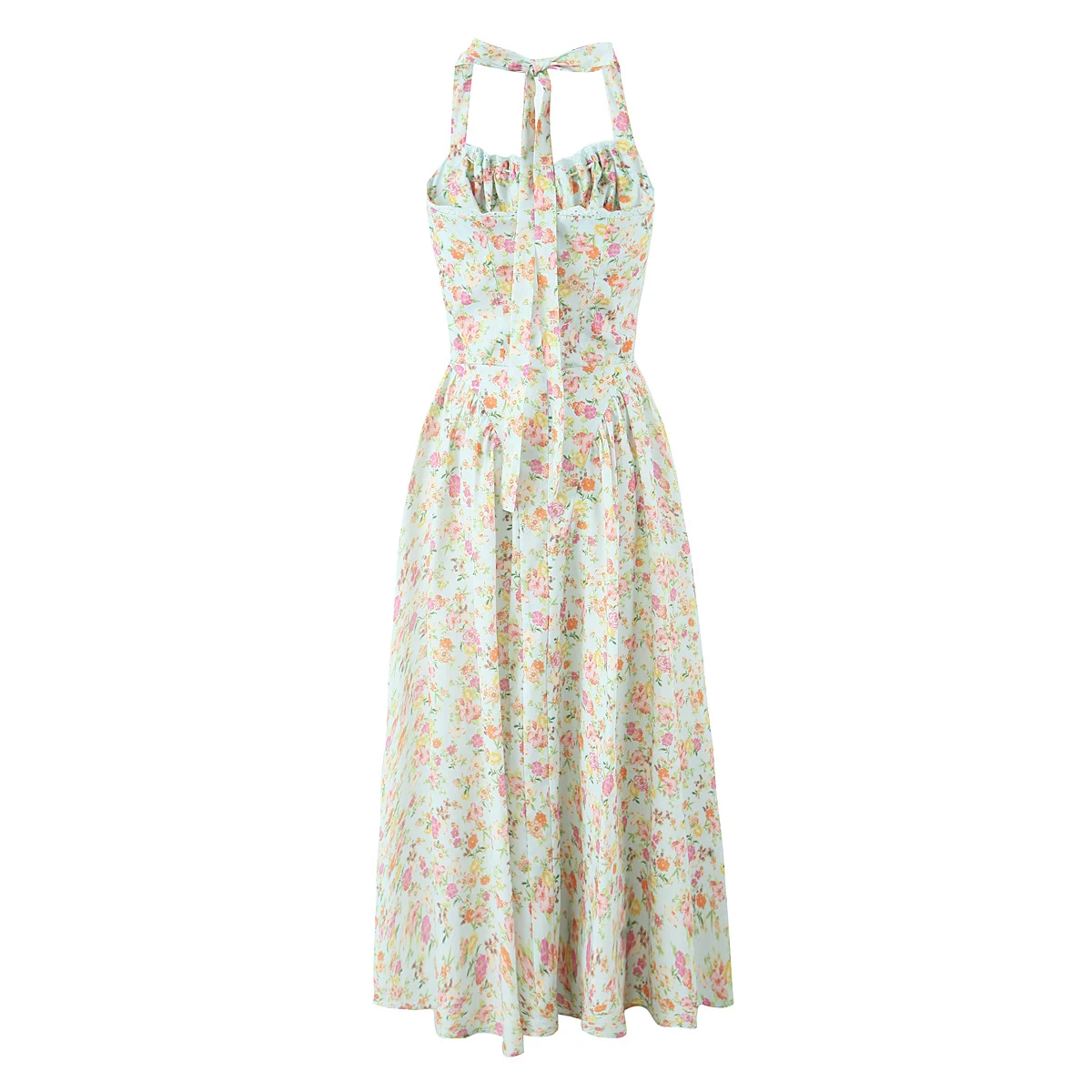 3 colorway back hollow out sleeveless front lace up casual fashion cotton long summer dress for women