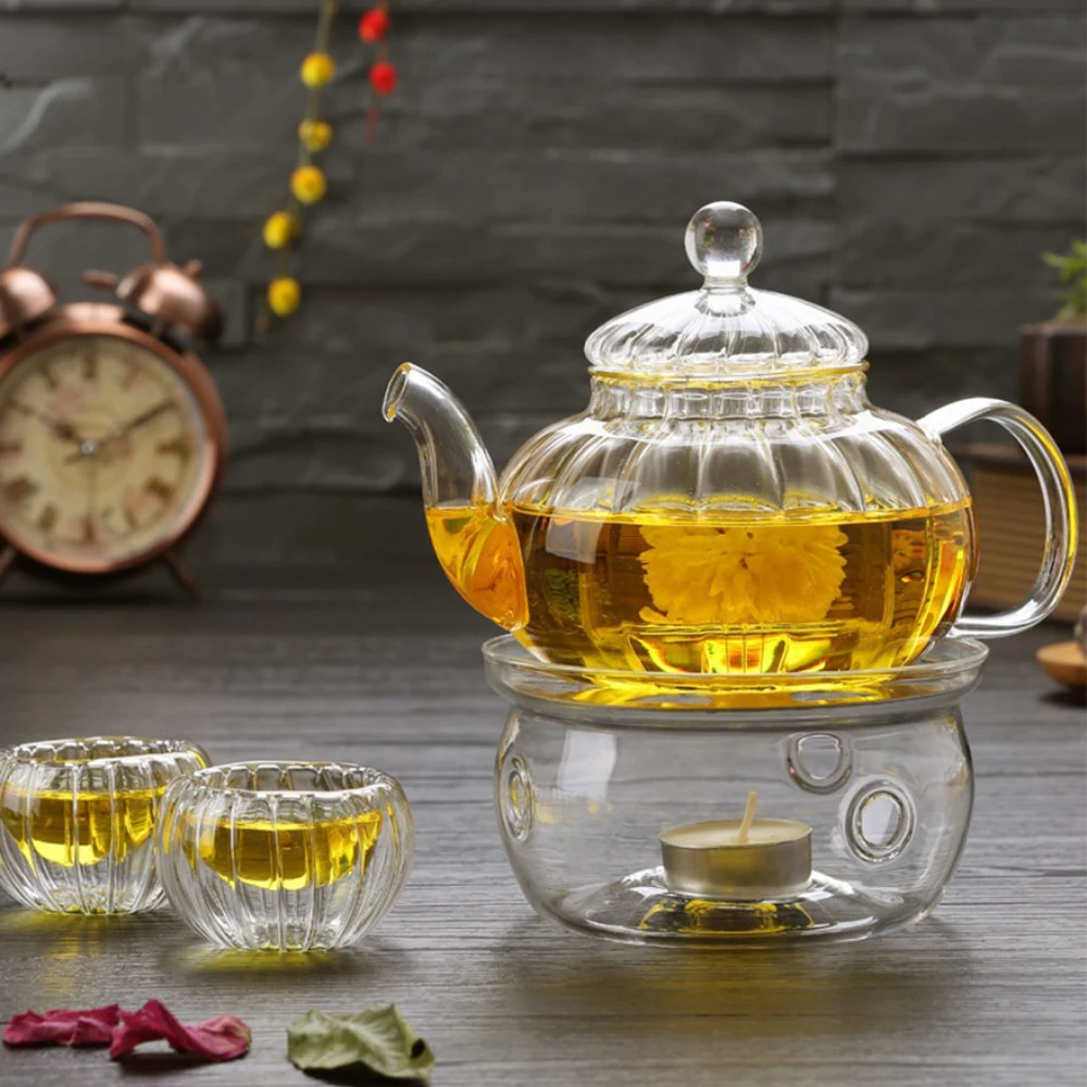 Aeofa High borosilicate heat-resistant glass teapot striped pumpkin teapot with strainer