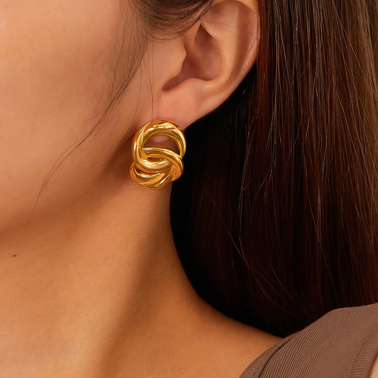 2024 Summer New 18k Gold Plated Unique Hypoallergenic Stainless Steel Spring Design Boho Gypsy Style Stud Earrings Women