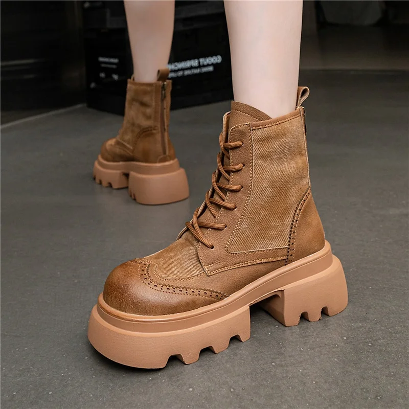 Dropshipping Custom Logo 2024 Winter Genuine Leather Platform Boots Women Shoes Ladies Ankle Bootie Martin Boots for Ladies