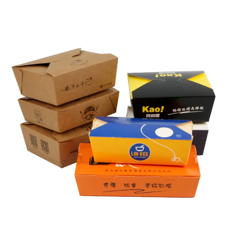 Custom Print Eco Chinese Kraft Paper Cardboard Take Out Away Carry Container Package Food Boxes