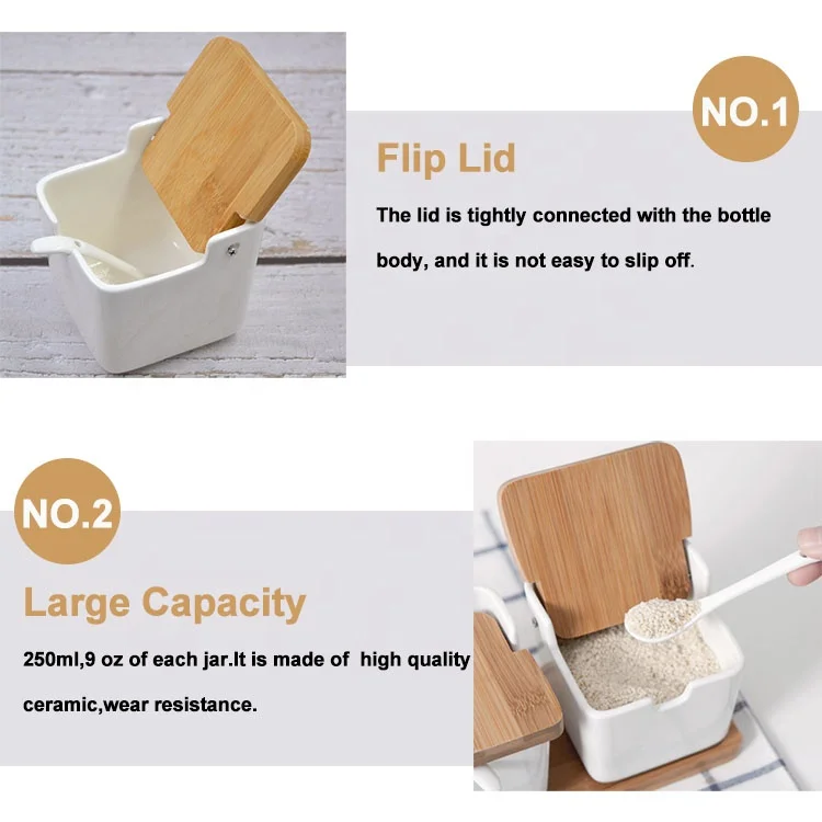 3 Pack Porcelain Food Storage Jars Ceramic Cookie Small Canister With Bamboo Wood Lid And Label Coffee Tea Sugar Containers