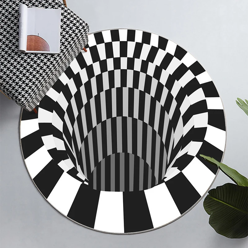 Visual whirlpool carpet round black and white checkerboard carpet bedside blanket cat 3D game mat