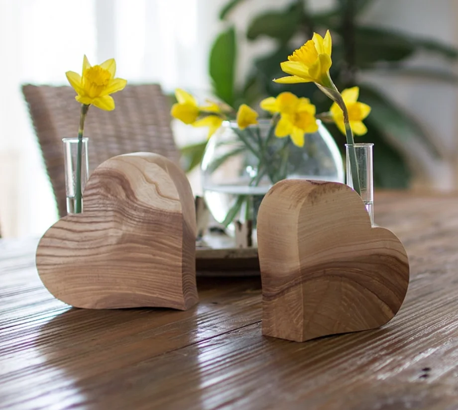 Деревянная ваза в форме сердца, большая ваза в форме сердца для цветов с пробиркой