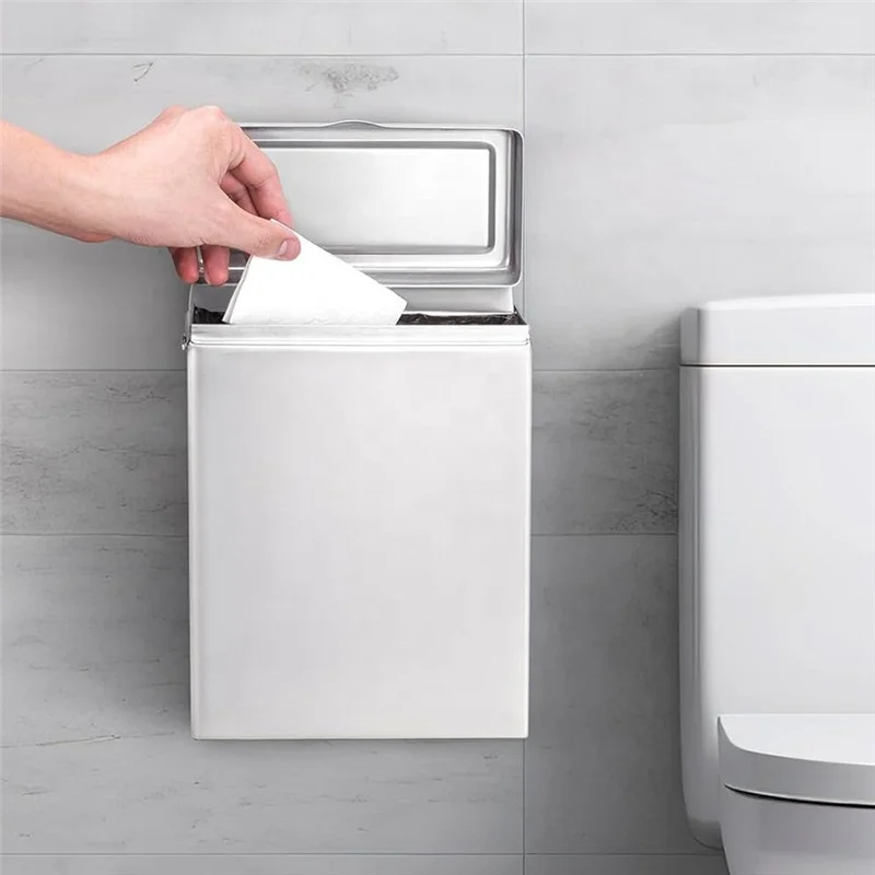 Настенная нержавеющая сталь, 1 галлон, откидная крышка, мусорное ведро, гигиеническая прокладка, мусорное ведро