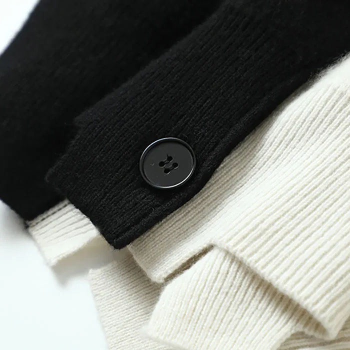 Black and white contrast loose V-neck women cashmere cardigan sweater