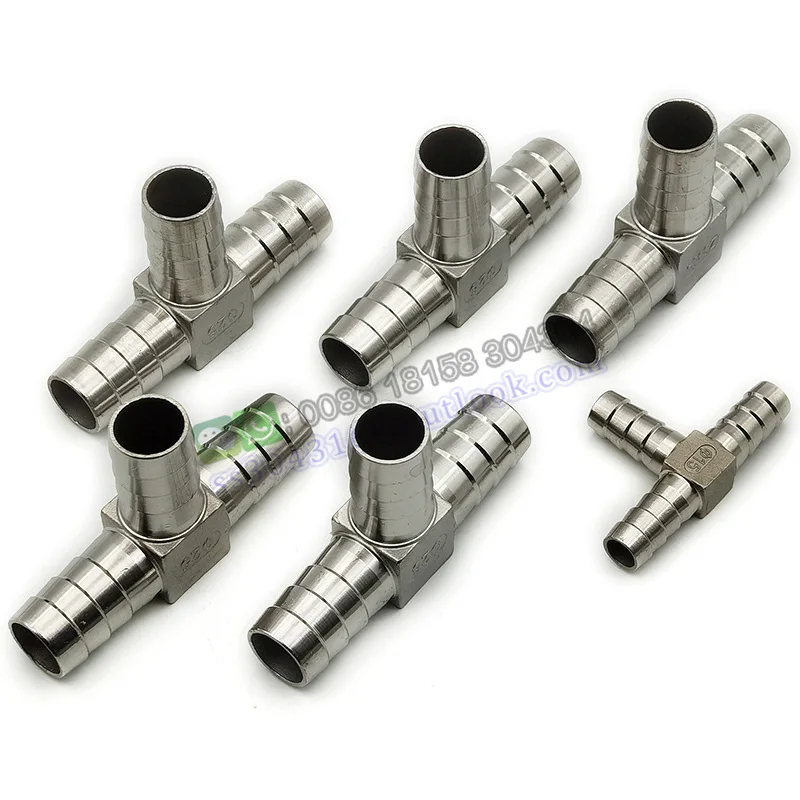 6mm 8mm 10mm 12mm 13mm 15mm 16mm 25mm T Type Hose Barb 3 Three Way 304 Stainless Steel Pipe Fitting Hose Barb Connector Adapter