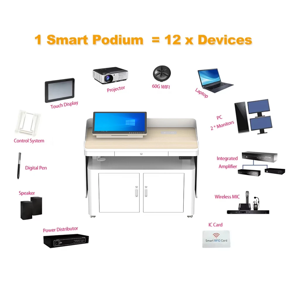 QDE One Stop School Furniture Classroom Teacher Digital Podium Multimedia Platform Class Smart Lectern Teaching Equipment