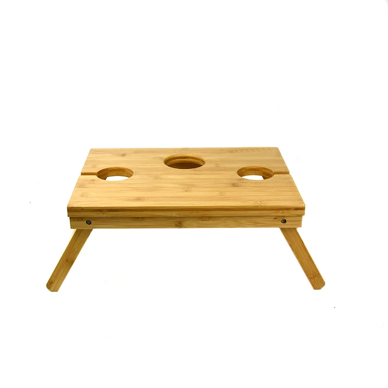 Bamboo Event Table Low Simple Setup Short Picnic Tables Compact Mini Wood Folding Wine and Champagne Holder for 2 Person